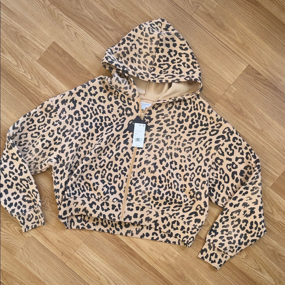 NWT Grayson Threads The Label Leopard Print Cropped Zip Hoodie XL